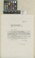 Letter from Mme. Tardieu, the National Museum of Natural History in Paris, replying to J. Cuatrecasas, informing him that in the Aublet Herbarium there were no material of Theobroma species.