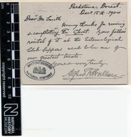 Sent by Alfred Russel Wallace to Edgar Albert Smith on 15 December 1900.