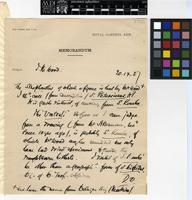 Memorandum from Mr. Daniel Oliver; from the Royal Botanic Gardens, Kew; 20 Nov[?] 1887; one page memorandum comprising one image; folio 1763.