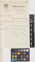 Letter from Thomas F.[Ford] Chipp to Sir Arthur William Hill; from Birkbeck college, Breams Buildings, Chancery Lane, [London, England]; 24 Feb 1910; one page letter comprising one image; folio 323