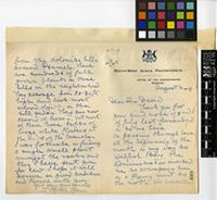 Letter from I. B. Pole Evans to Sir David Prain; from the Office of the Administrator, Windhuk, South West Africa Protectorate; 14 Aug 1919; Four page letter comprising two images; folio 609