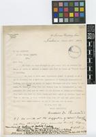 Letter from Henckell Du Buisson & Co to Sir David Prain; from 18 Laurence Pountney Lane, London, [England]; 29 Aug 1906; one page letter comprising one image; folio 325