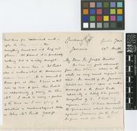 Letter from D.[Daniel] Morris to Sir Joseph Hooker; from Cinchona, Gordon Town, Jamaica; 23 Mar 1885; eight page letter comprising four images; folio 852 - 853