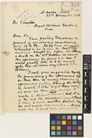 Letter from Ms Emily Collins to Sir David Prain; from Sriracha, Siam [Si Racha, Thailand]; 22 Dec 1912; two page letter comprising two images; folios 289 - 290