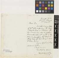 Letter from A.B.[?] Maccall to the Royal Botanic Gardens, Kew; from Barrett's Hotel, Cecil Street, Strand, [London, England]; 2 July 1883; one page letter comprising one image; folio 267