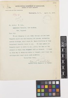 Letter and published document from David [Grandison] Fairchild to Sir Arthur William Hill; from United States Department of Agriculture, Bureau of Plant Industry, Washington, D.C., [United States of America]; 16 Apr 1910; two page item comprising two images; folios 264 - 265