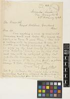 Letter and photographs from Emily [Mrs D.J.] Collins to Sir Arthur William Hill; from Sriracha, Siam [Si Racha, Thailand], via Bangkok; 3 Feb 1926; eighteen page item comprising eighteen images; folios 413 - 418