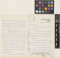 Letter from Alfred Wigglesworth to Sir David Prain; from 82 Fenchurch Street, London, [England]; 25 Oct 1906; three page letter comprising two images; folio 93