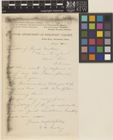 Letter from G.E.[Ms Grace Emily] Cooley to Sir William Thiselton-Dyer; from Botanical Department of Wellesley College, Stone Hall, Wellesley, Massachusetts [United States of America]; 5 Dec 1892; one page letter comprising one image; folio 195
