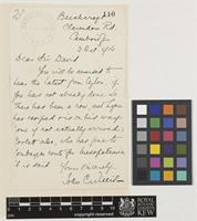 Letter from John C.[Christopher] Willis to Sir David Prain; from Beechcroft, Clarendon Road, Cambridge, [England]; 3 Oct 1916; one page letter comprising one image; folio 110